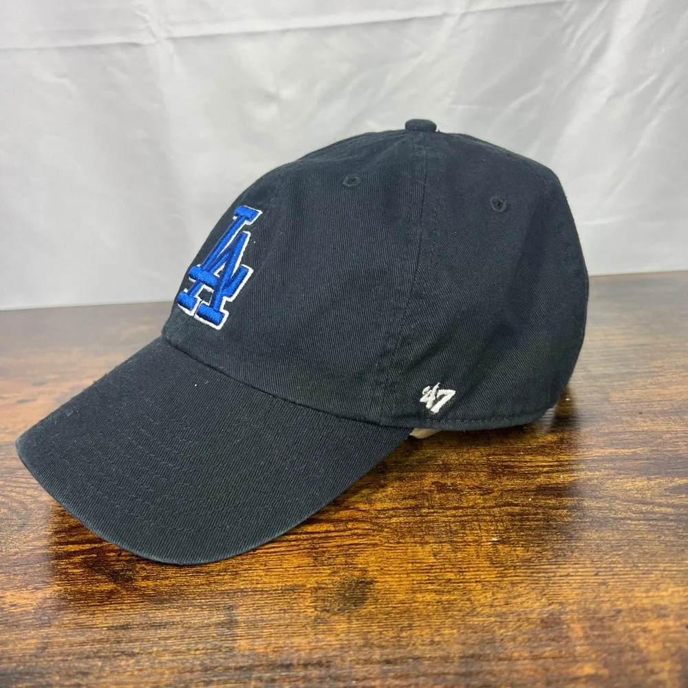 47 Brand Los Angeles Dodgers Hat Black Blue LA Logo Adjustable MLB Dad Cap OSFA